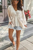 V Neck Peplum Puff Sleeve Blouse