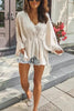 V Neck Peplum Puff Sleeve Blouse