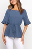 Flares Half Sleeve Drawstring Blouse
