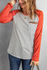 O Neck Long Sleeve Striped Raglan Top