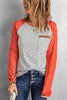 O Neck Long Sleeve Striped Raglan Top