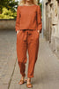Linen O Neck Long Sleeve Pants Set