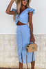 Ruffles Twist Crop Button Skirts Set