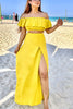 Off Shoulder Crop Slit Maxi Skirts Set