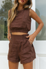 Solid O Neck Crop Tank Short Set
