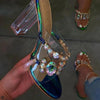 Lydiashoes Rhinestone Chunky Heel Slip-On Flip Flop Pvc Slippers