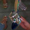 Lydiashoes Rhinestone Chunky Heel Slip-On Flip Flop Pvc Slippers