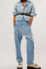 Pocket V Neck Suspender Denim Jumpsuit