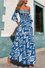 Close To The Vacation Ethnic Print Smocked Off Shoulder Pocketed Maxi Dress