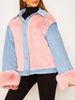 Fashion Contrast Color Buttoned Lambskin Warmth Jacket