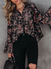 Flared Sleeves Floral Printed Elastics V-Neck Blouses&Shirts Tops