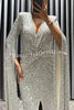 Spotlight Darling Sequin Cape Sleeve Cross Waist Slit Evening Midi Dress
