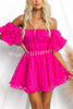 Barbie Night Square Patterned Fabric Puff Sleeve Mini Dress