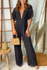 V Neck Pleated Ruched Bat Sleeves Jumpsuit