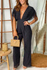 V Neck Pleated Ruched Bat Sleeves Jumpsuit