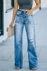 High-rise distressed flared jeans
