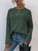 Casual Solid Color Sweater with Round Neck and Buttons