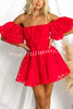 Barbie Night Square Patterned Fabric Puff Sleeve Mini Dress