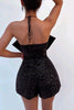 Satin Bow Halter Neck Sequin Short Romper