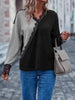 Bohemia Loose Contrast Color Lace-Up V-Neck Sweater Tops