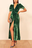 Puff Sleeve Velvet Wrap Maxi Dress