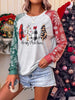Christmas Loose Floral Printed Color-Block Round-Neck T-Shirts Tops