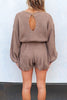 O Neck Puff Long Drawstring Sweater Romper