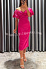 Talk Sweetly Satin Puff Sleeve Ruched Bust Formal Midi Dress