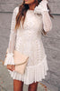 Lace Pleated Long Sleeve Ruffle Dress