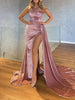 Banquet One-Shoulder Asymmetric Sequined Split-Side Maxi Dresses