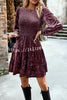 Elegant Velvet Round Neck Long Sleeve Mini Dress