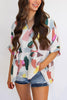 Print Cuffed Sleeves Peplum Blouse
