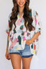 Print Cuffed Sleeves Peplum Blouse