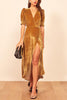 Puff Sleeve Velvet Wrap Maxi Dress