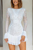 Lace Pleated Long Sleeve Ruffle Dress