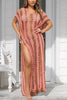 Stripe V Neck Side Slit Hollow Caftan Dress