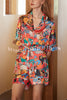 Banquet Cat Print Home Shorts Two-piece Set