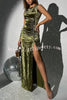 Solid Color Velvet Round Neck Sleeveless Slim Slit Maxi Dress