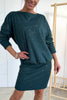 Solid Color Sparkly Round Neck Long Sleeve Casual Mini Dress