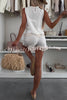 Angie Embroidery Cut-out Sleeveless Top and Elastic Waist Loose Shorts Set