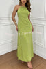 Chasing Sunlight Halter Tassle Backless Slit A-line Maxi Dress