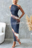 Esha Mesh Tie Dye Print Asymmetric Neck Twist Strap Stretch Maxi Dress