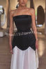 Jiya Satin Petal Hem Pearl Detail Chiffon Cape Strapless Maxi Dress