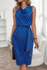 Unique Print Draped Front Neck Asymmetric Hem Mini Dress
