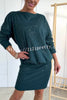 Solid Color Sparkly Round Neck Long Sleeve Casual Mini Dress