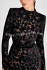 Diane Velvet Embroidered Floral Lace Long Sleeve Belt Scallop Edge Midi Dress
