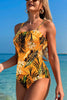 Botanical Print Suspender Stretch One-piece Swimsuit