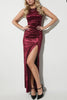 Solid Color Velvet Round Neck Sleeveless Slim Slit Maxi Dress