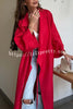 Linen Blend Solid Color Casual Lapel Tie Loose Maxi Dress