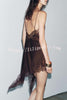 Elouise Satin Lace Trim V-neck Asymmetrical Hem Slip Mini Dress
